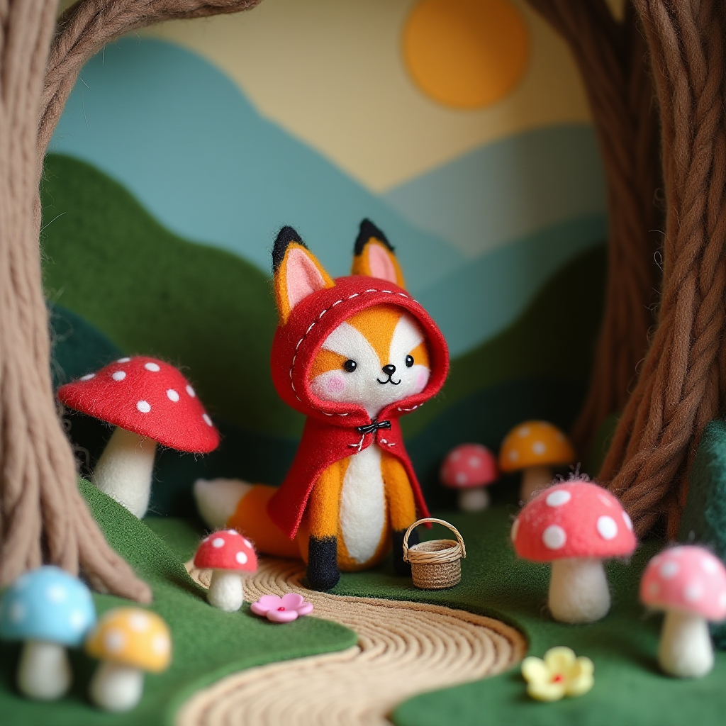 A stop-motion-style photograph of a needle-felted cover