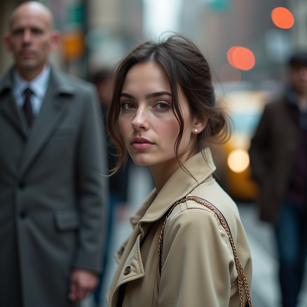 A hyper-realistic candid street portrait, vertical cover