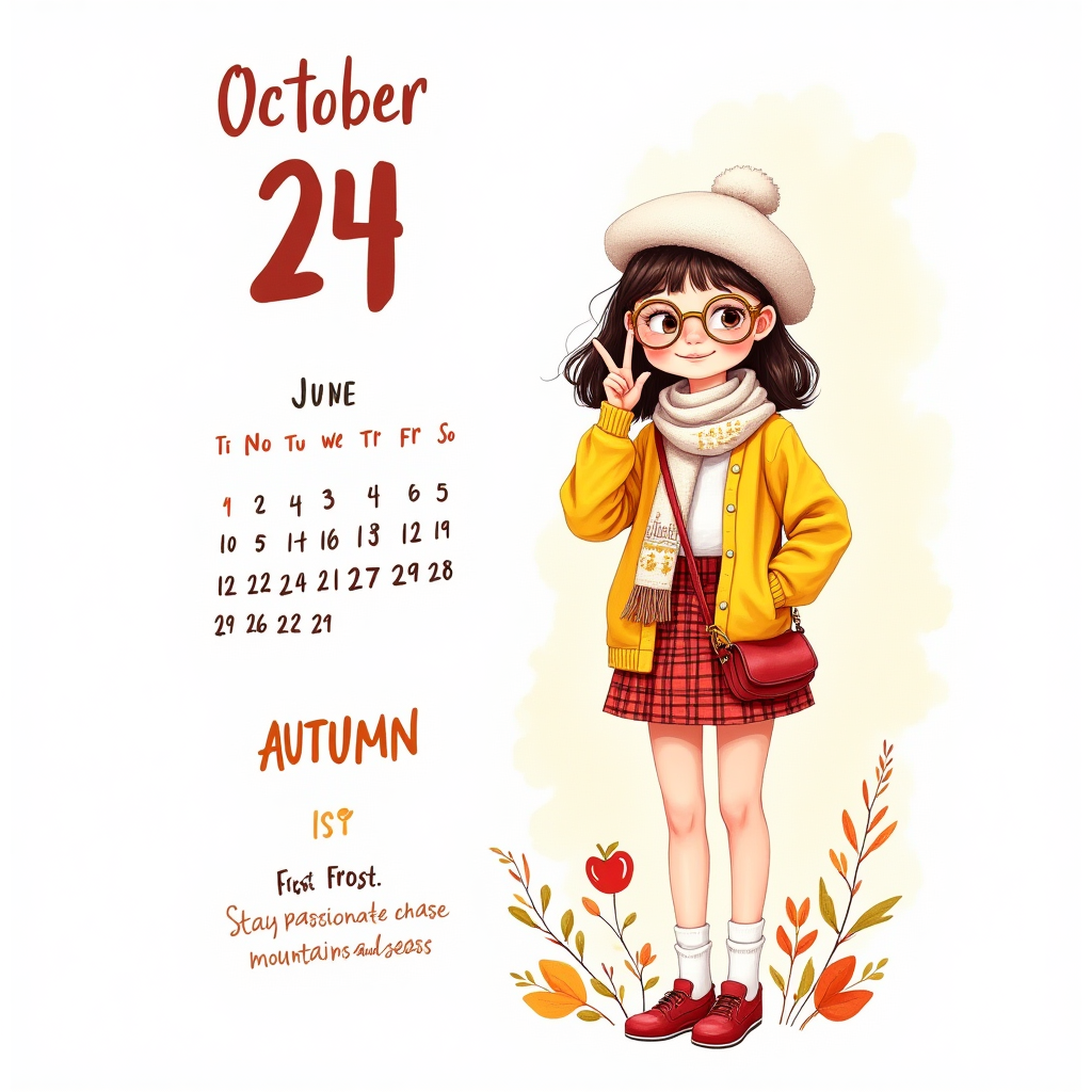 A cute, fashionable calendar illustration in cover