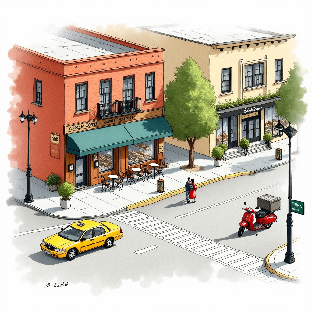 Redraw the street as a hand-sketched cover