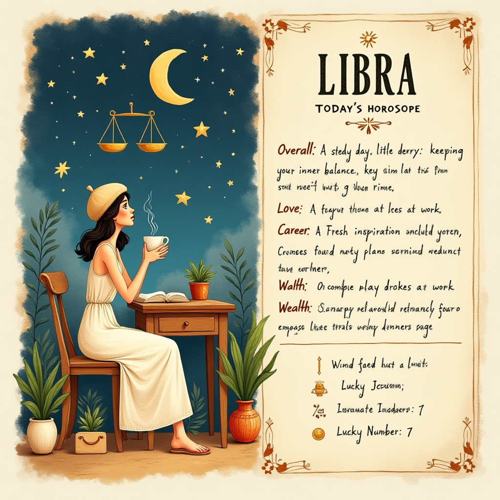 A literary hand-drawn flat-illustration horoscope story cover